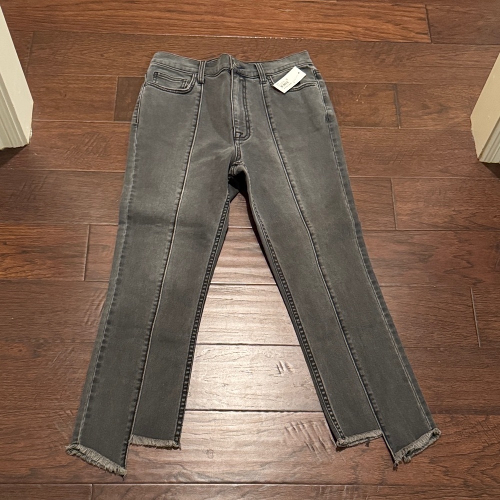 Joie Hazelle Distressed Asymmetric Jeans Washed Onyx NWT - Picture 2 of 5
